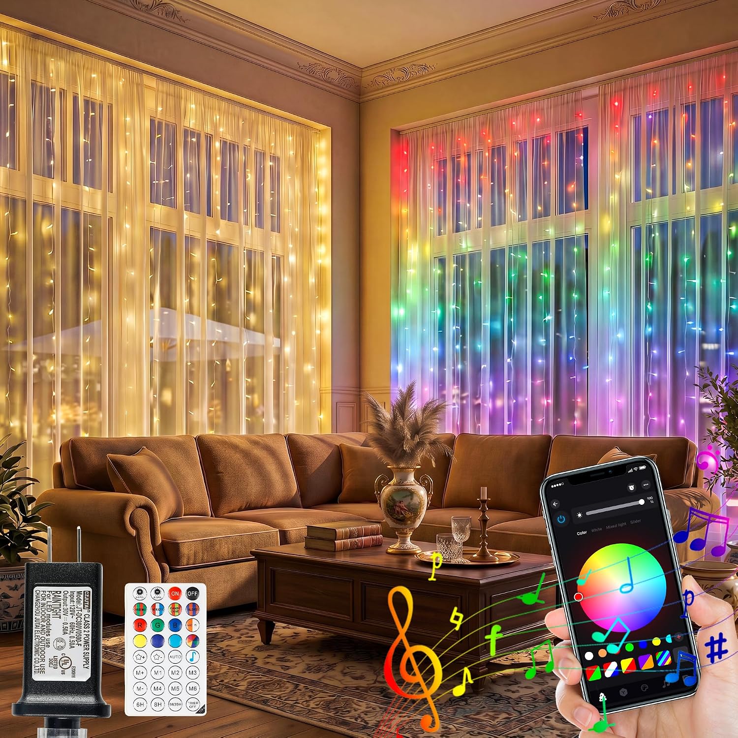 Colour Changing Curtain Lights 8.2 x 6.6 ft, 280 LED, App and Remote