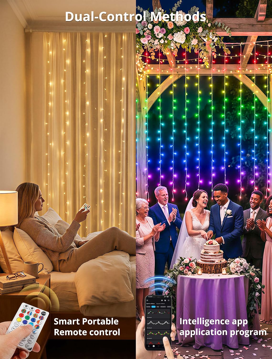 Colour Changing Curtain Lights 8.2 x 6.6 ft, 280 LED, App and Remote