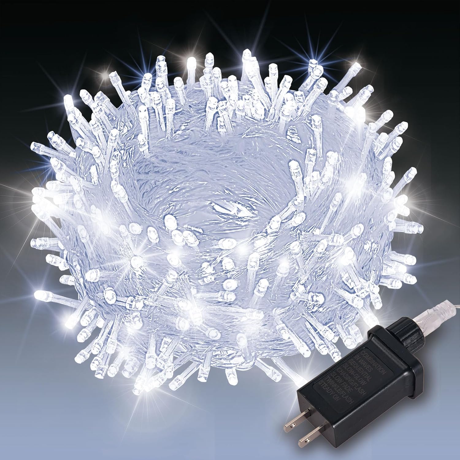 Cool White String Lights 33 ft, 100 LED, Plug In with 8 Modes
