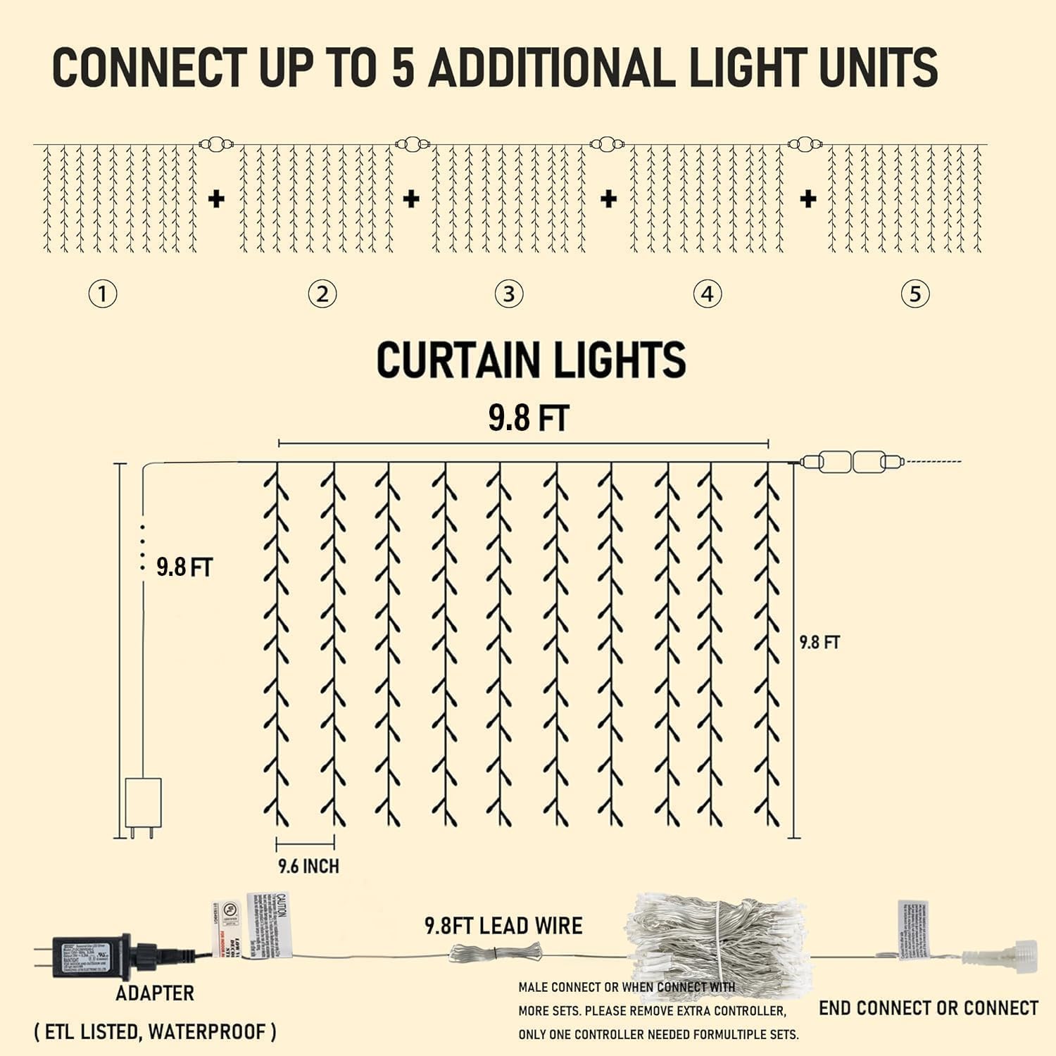 Curtain Fairy Lights, 300 LED, Plug In for Bedroom and Backdrop