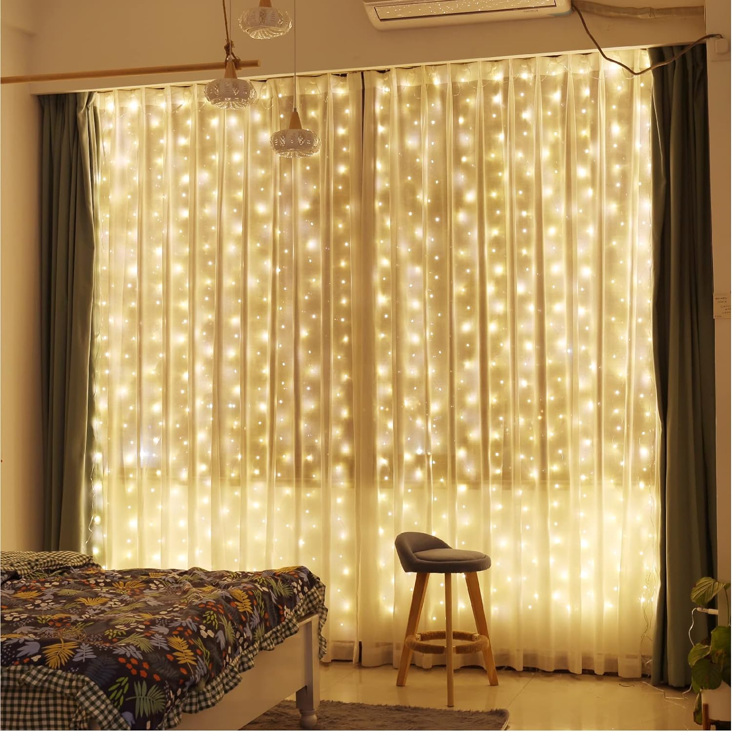 Curtain Fairy Lights 9.8 x 9.8 ft, 300 LED, USB with Remote, 8 Modes