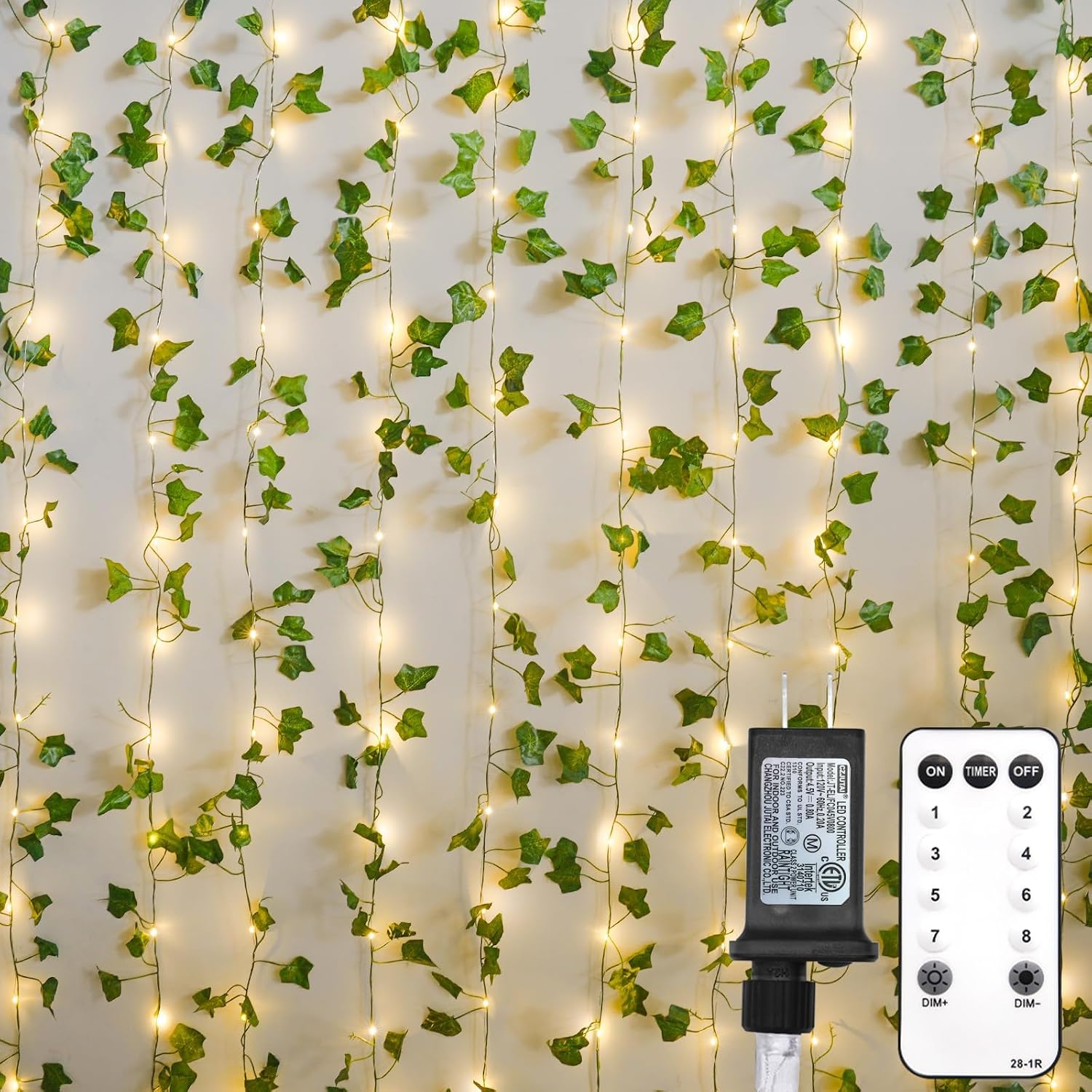 Ivy Vine Curtain Lights 6.5 x 6.5 ft, 200 LED, Plug In with Remote