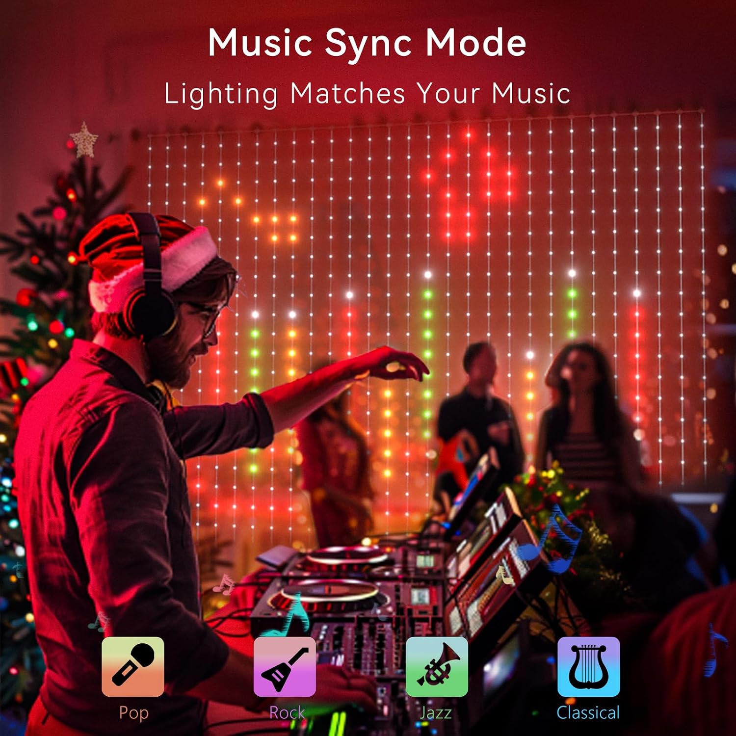Smart Curtain Lights, 441 LED, Colour Changing with Music Sync