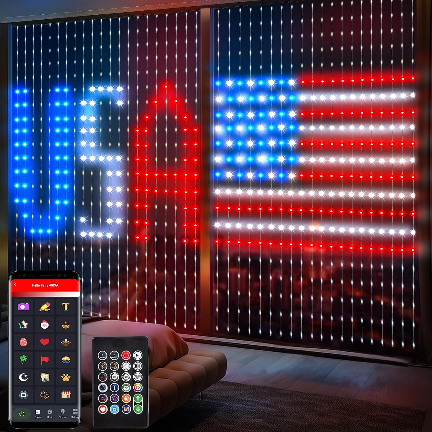 Smart Curtain Lights 6.6 x 6.6 ft, 400 LED, App Remote with DIY Patterns