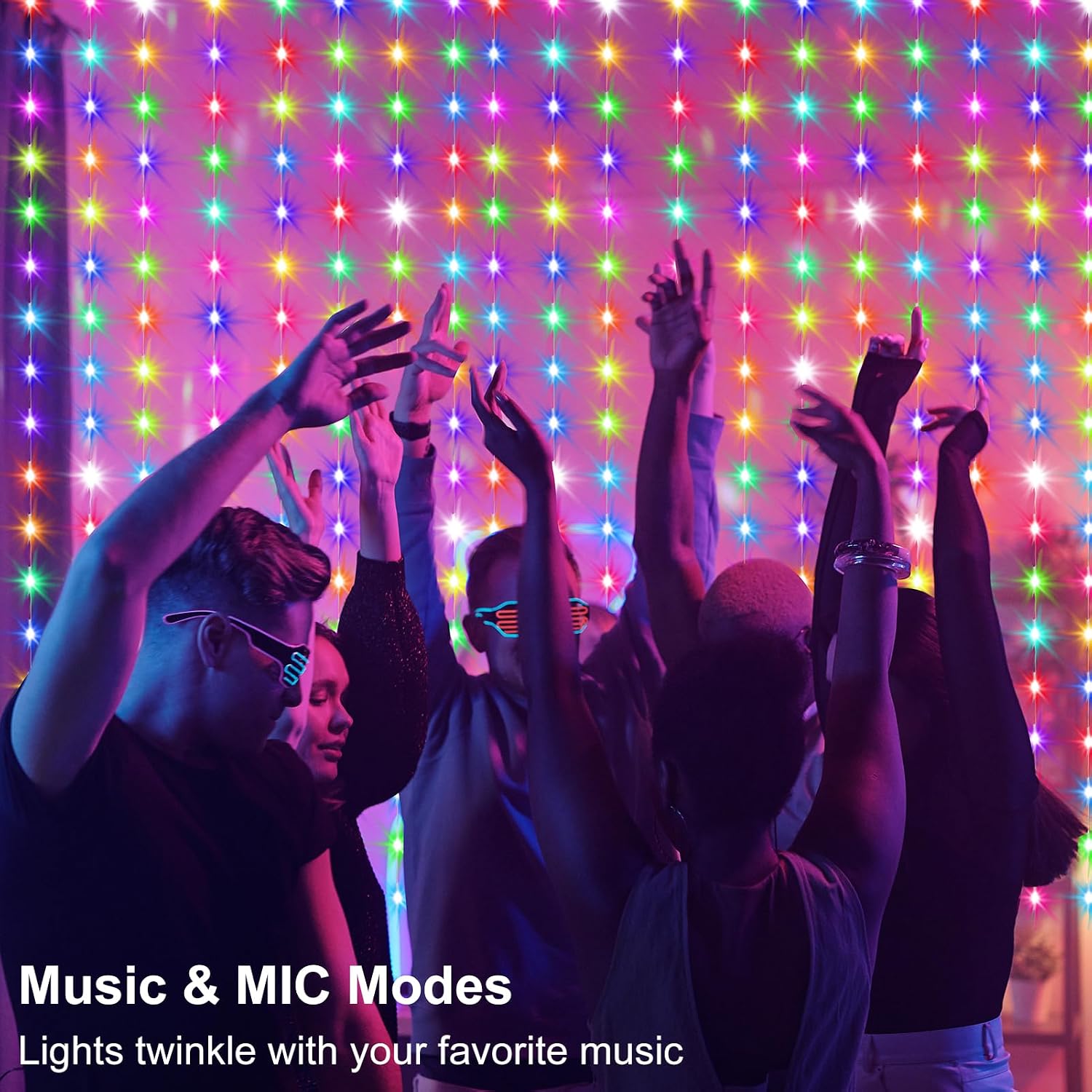 Smart RGB Curtain Lights 8 x 6 ft, 144 LED, App and Remote Control